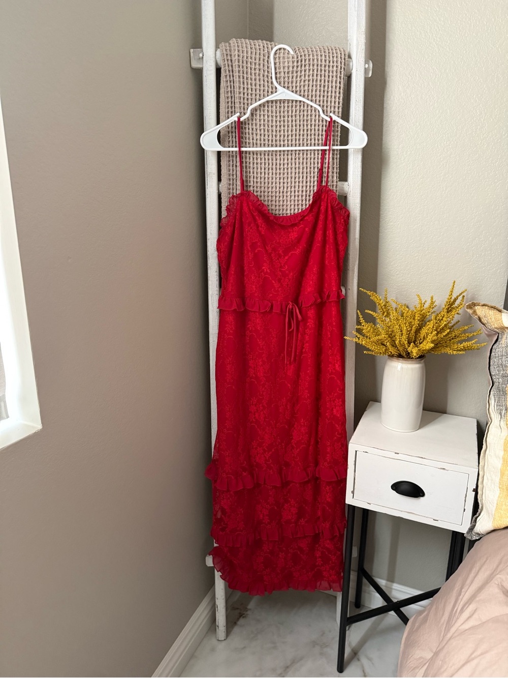 bebe Red Lace Ruffle Slip Dress - Picture 2 of 7
